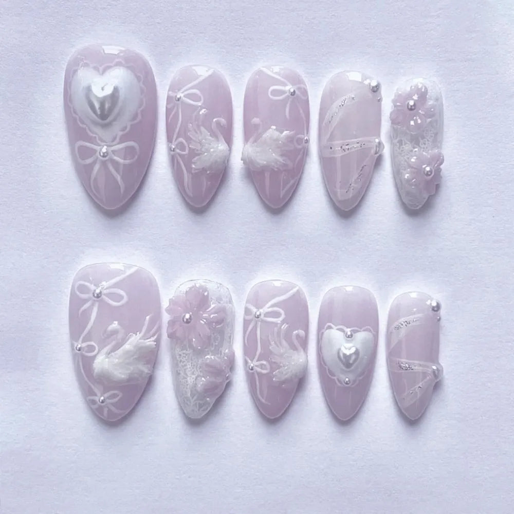 Aurora French Press-On Nails – Long Almond Tips 24pcs