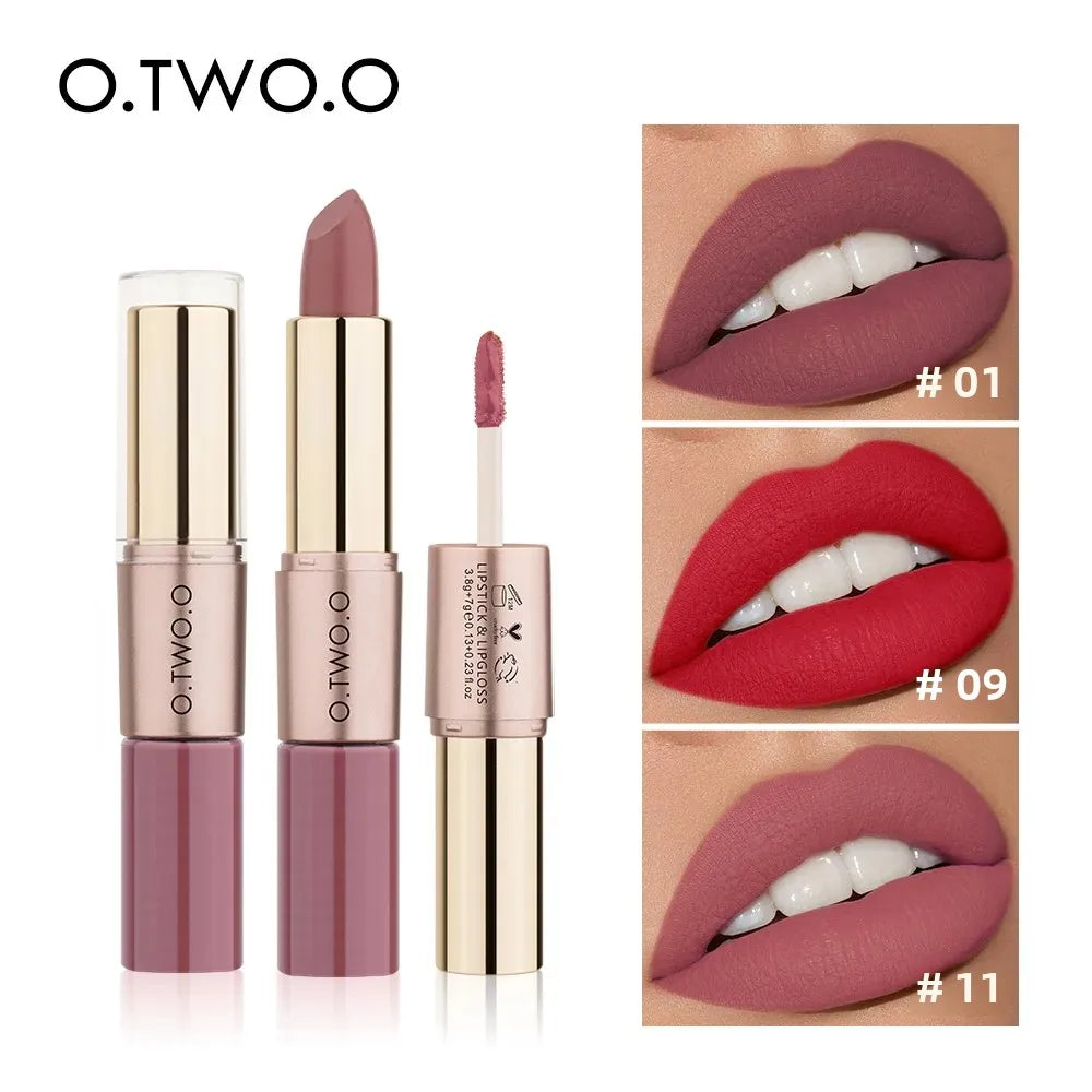 O.TWO.O 2-in-1 Matte Lipstick & Lip Gloss – 12 Colors Matte Lip Gloss PRIMED