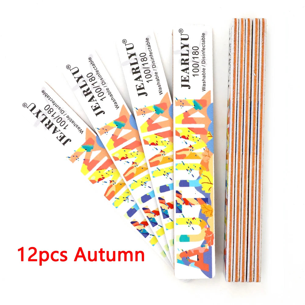 JEARLYU Nail File Buffer Set 100/180 Grit – 4 to 18 Pcs Nail File Buffer PRIMED 12pcs-Autumn