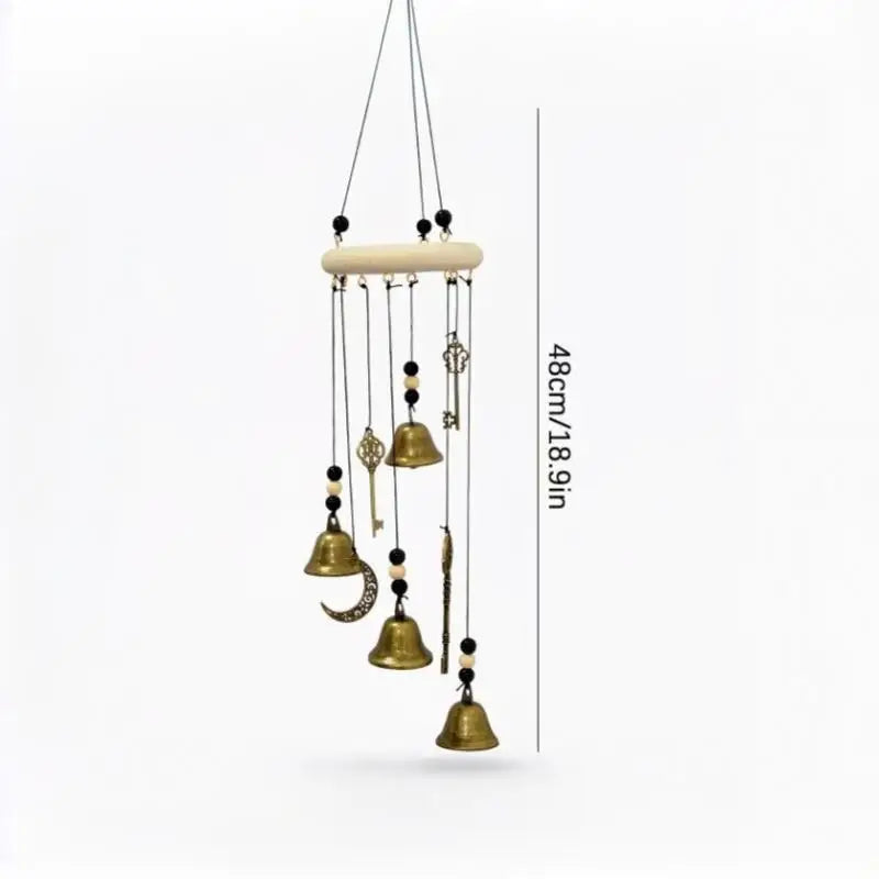Vintage Witch Bells Wind Chime – Moon & Star Metal Ornament