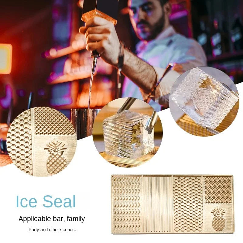 Brass Ice Stamp Mold – Pineapple & Wave Cocktail Ice Tool