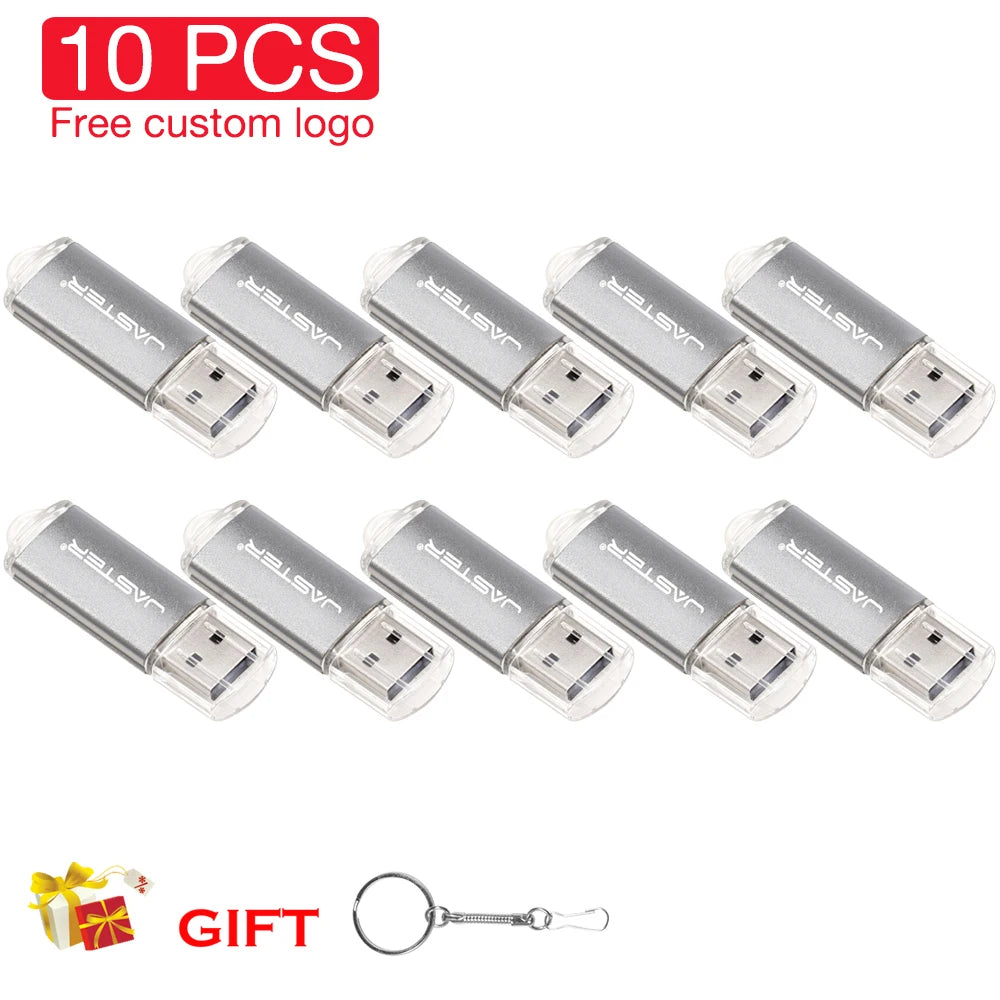 10-Pack Custom Logo Metal USB 2.0 Flash Drives 4GB–64GB USB Flash Drive PRIMED 16 GB silvery