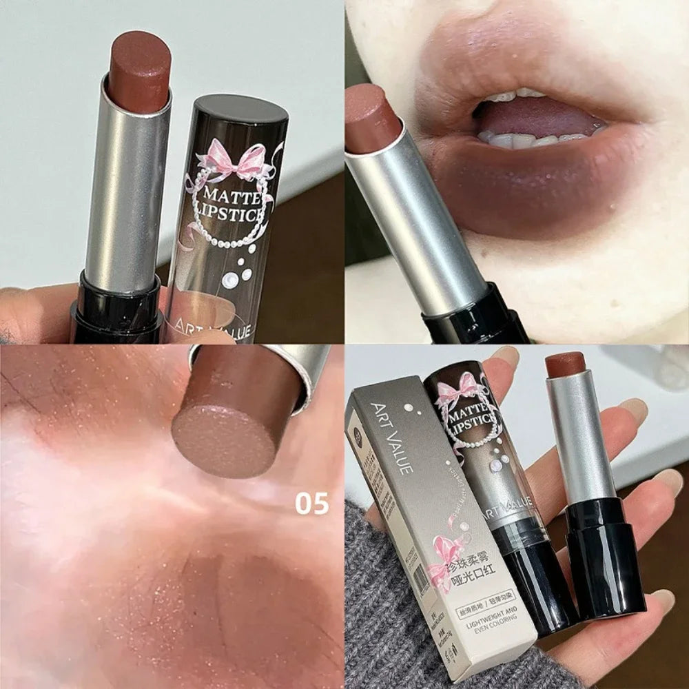 Velvet Matte Glitter Lipstick – Nude Brown Long-Lasting