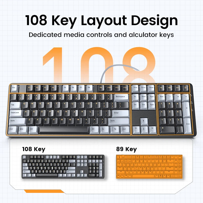 UGREEN 108-Key Mechanical Keyboard PBT Keycaps Red Switch Mechanical Keyboard PRIMED