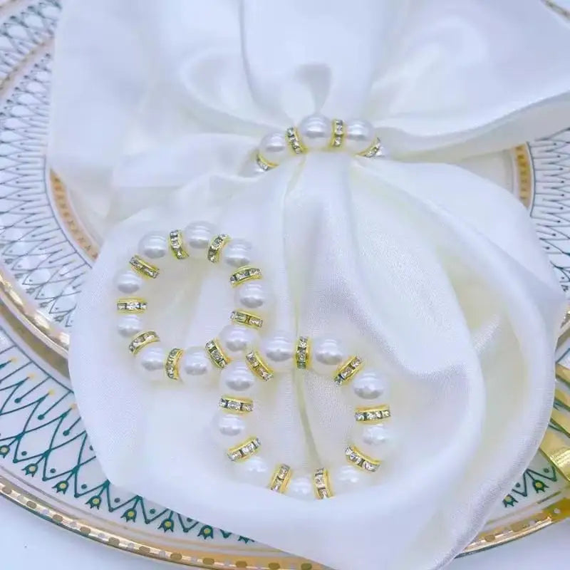 Luxury Beaded Pearl Napkin Rings Gold Holder 4cm | Elegant