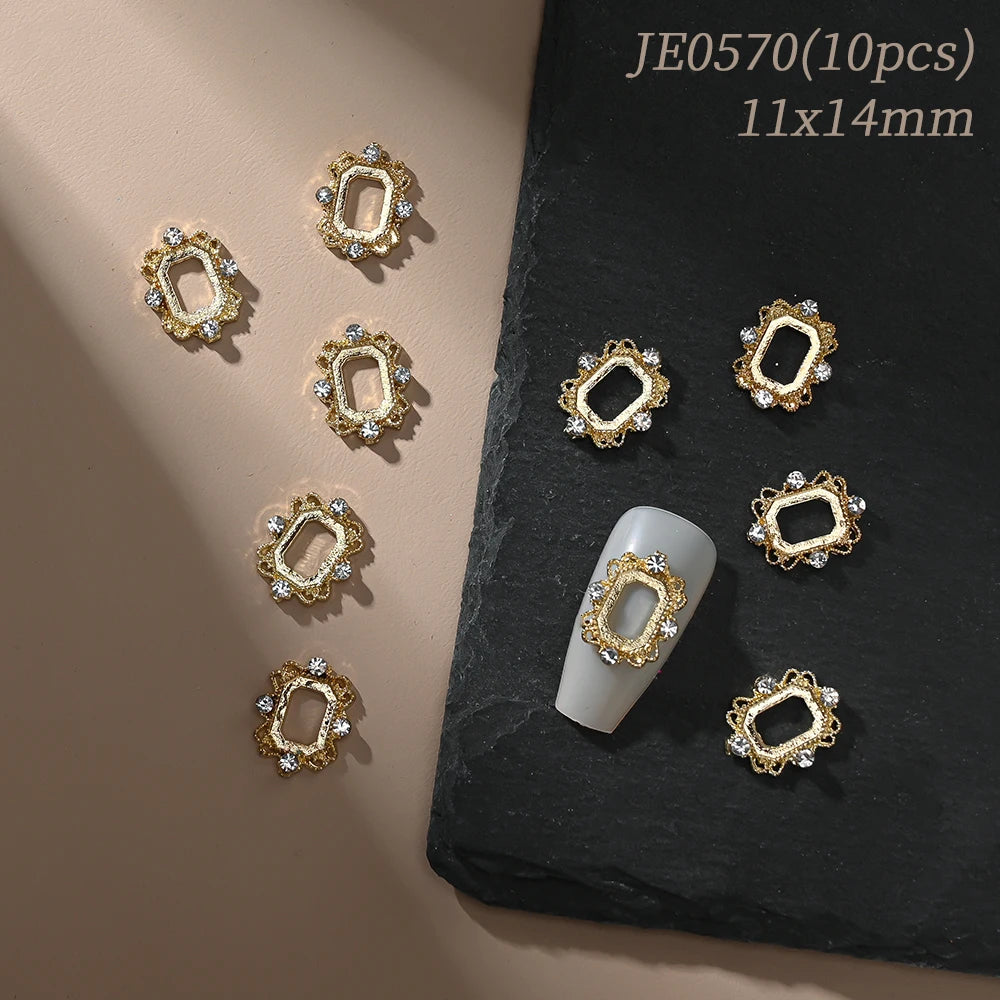 Vintage Hollow Frame Nail Charms Zircon Alloy 10/20Pcs Nail Art Charms PRIMED JE0570(10pcs)