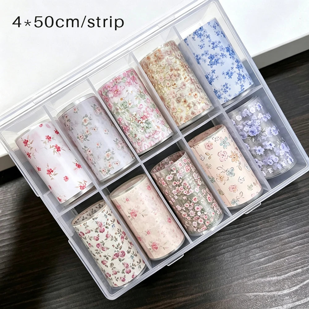 10-Roll Nail Art Transfer Foil – Floral Leopard Starry Sky