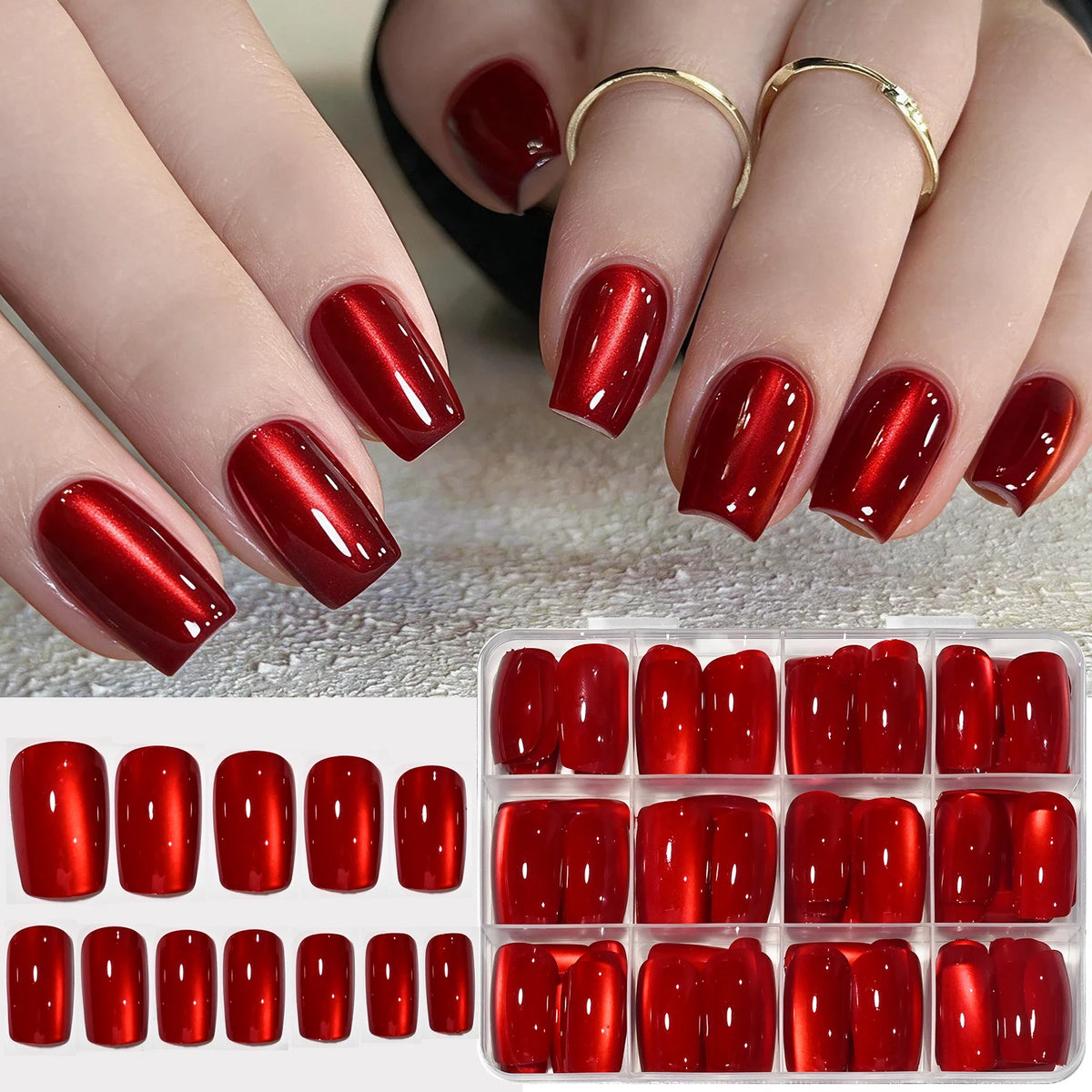 Red Cat's Eye Press On Nails 144pcs – Glazed Resin Nail Tips