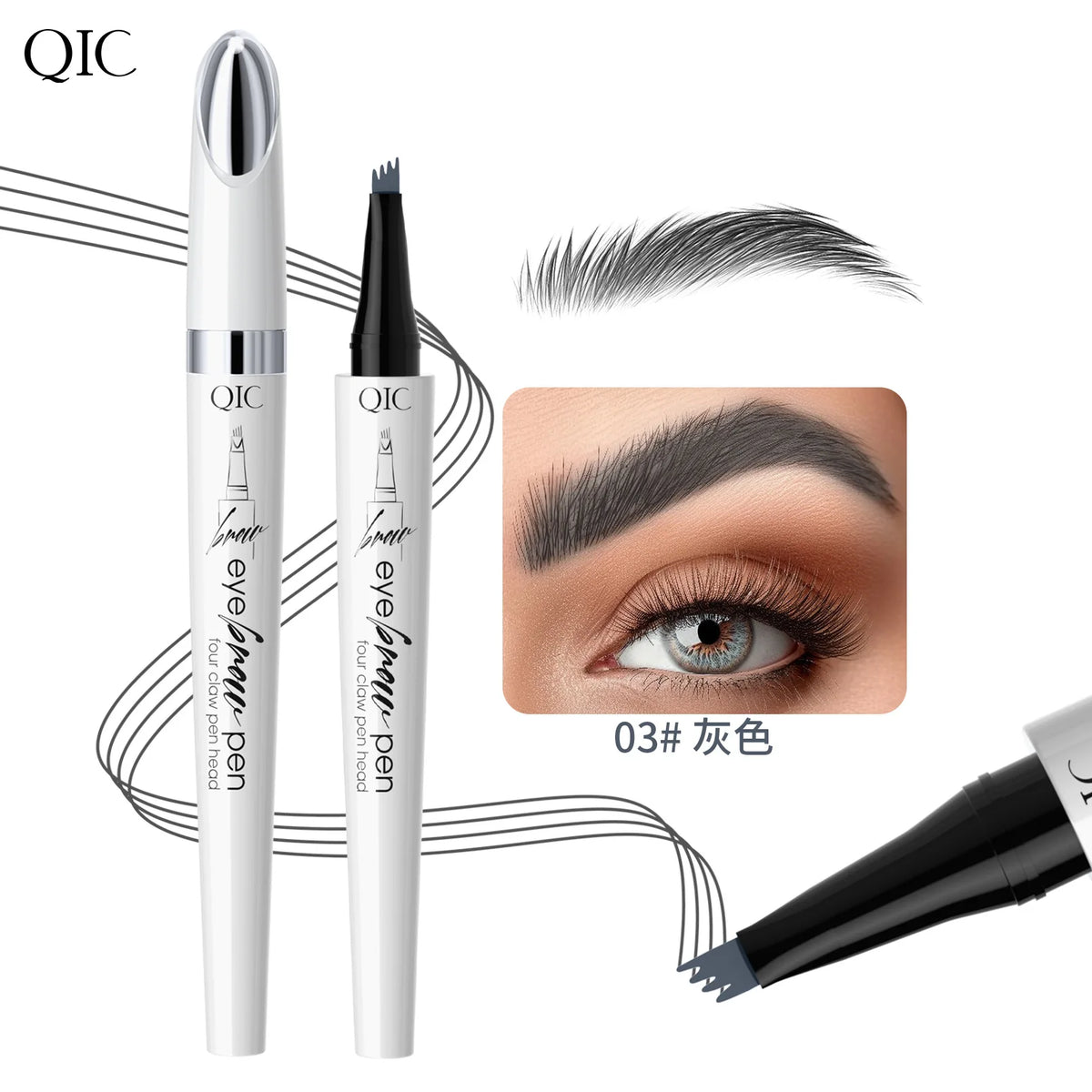 Waterproof 4-Tip Microblade Eyebrow Pen – Smudge-Proof Brow Eyebrow Makeup Pen PRIMED 03 Gray