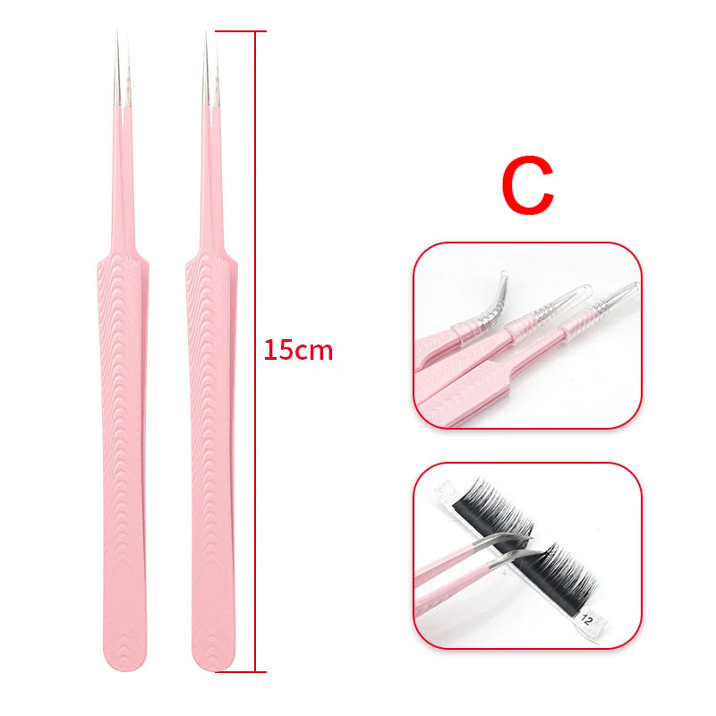 Pink Stainless Steel Eyelash Extension Tweezers | Pro Lash Tool Eyelash Extension Tweezers PRIMED C