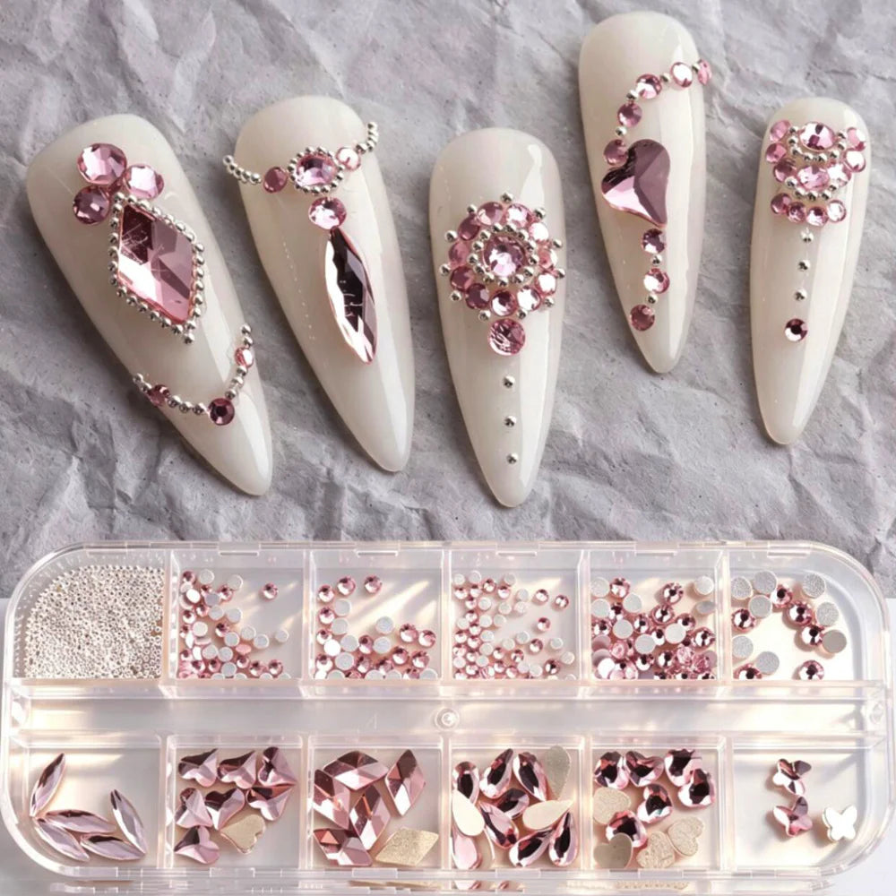 Pink Glass Crystal Nail Rhinestones & Flatback Gems DIY Kit