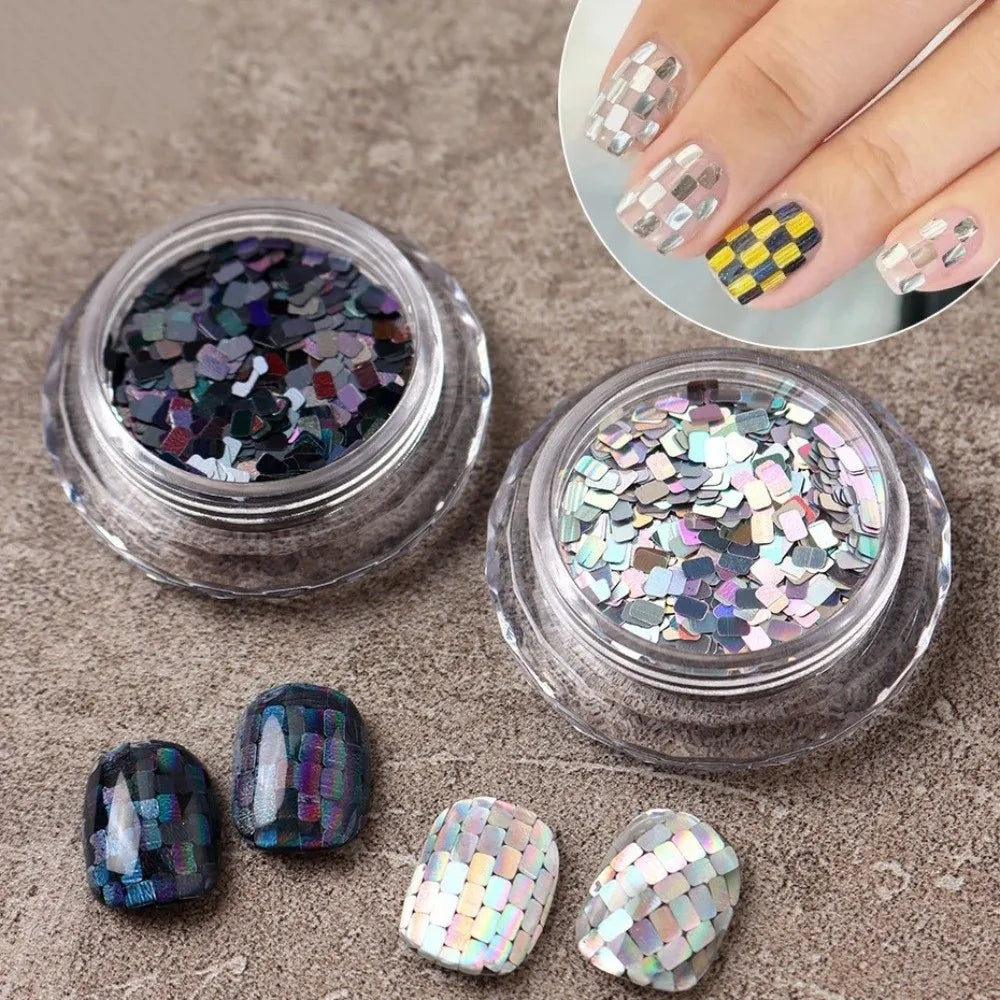 Holographic Square Nail Sequins – Silvery Laser Glitter Art