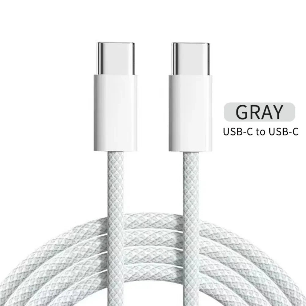 USB-C to USB-C PD 60W Fast Charging Braided Cable 6A USB-C Charging Cable PRIMED Gray 2m