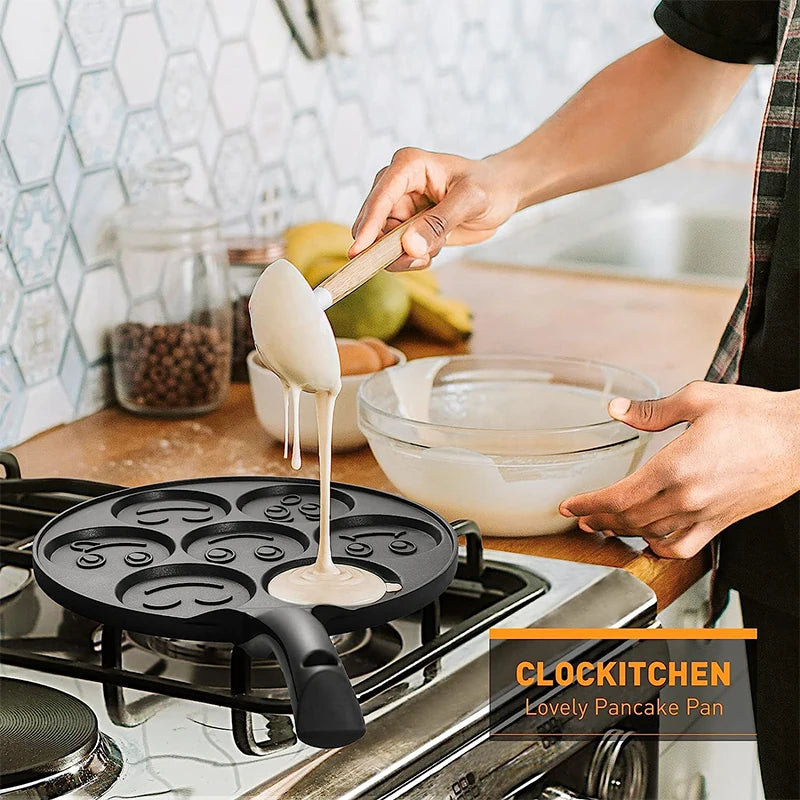 LMETJMA Smiley Face Pancake Pan – 7-Face Non-Stick Griddle Non-Stick Pancake Pan PRIMED