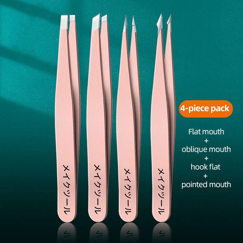 Stainless Steel Slanted Eyebrow Tweezers | Colorful Combo Set