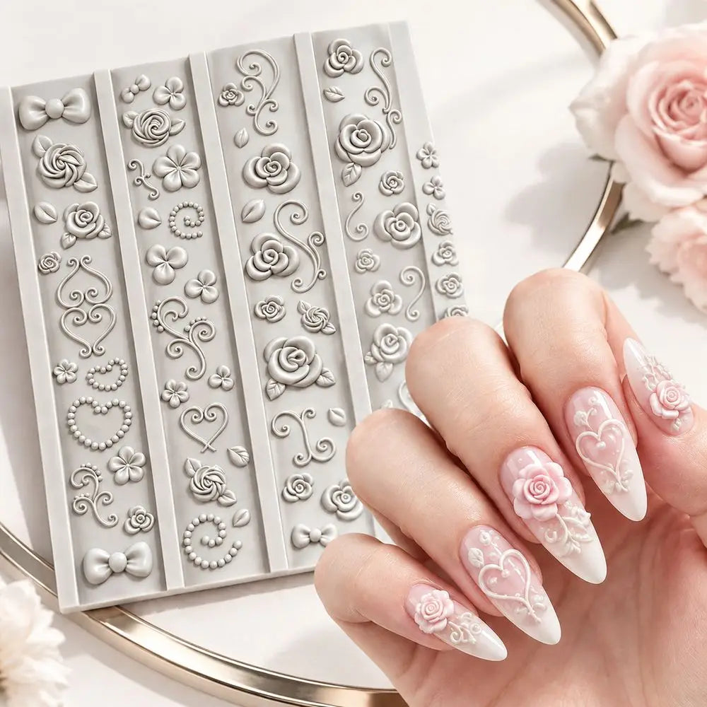 Silicone Nail Charm Mold – Layered Rose Embossed DIY Manicure