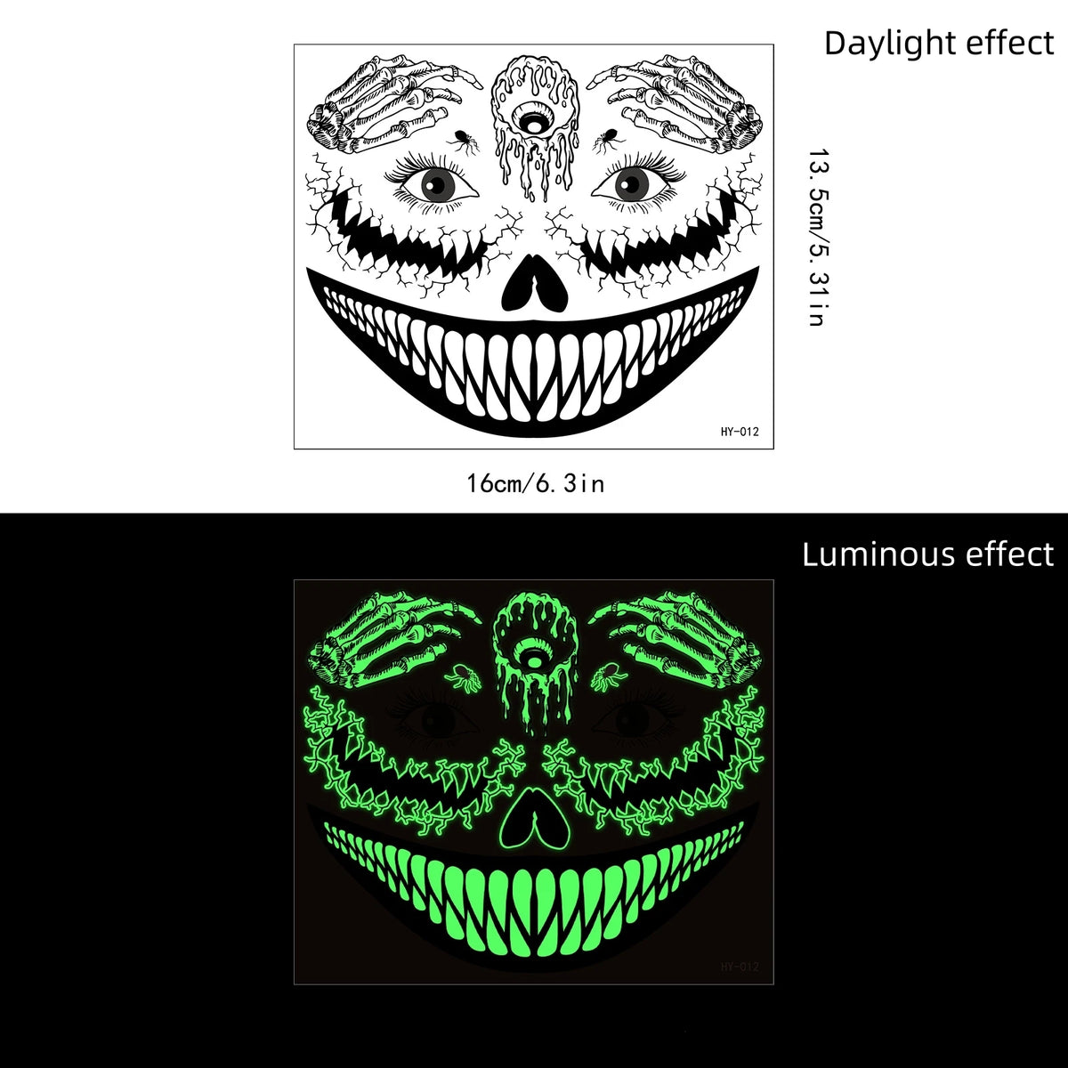 Halloween Glow in the Dark Mouth Temporary Tattoos | Eco-Friendly Temporary Face Tattoo PRIMED HY-012