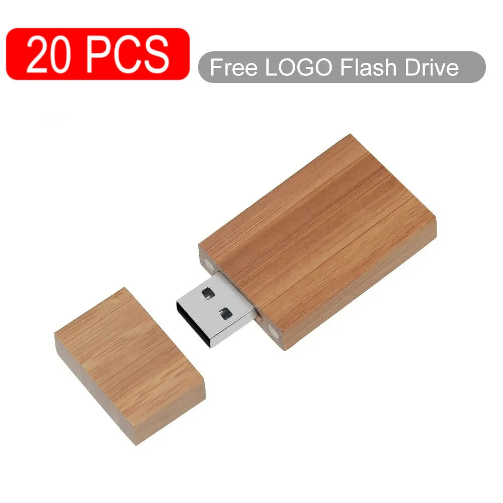 20-Pack Wooden Custom Logo USB 2.0 Flash Drives 8–64GB USB Flash Drive PRIMED 64 GB carbonized