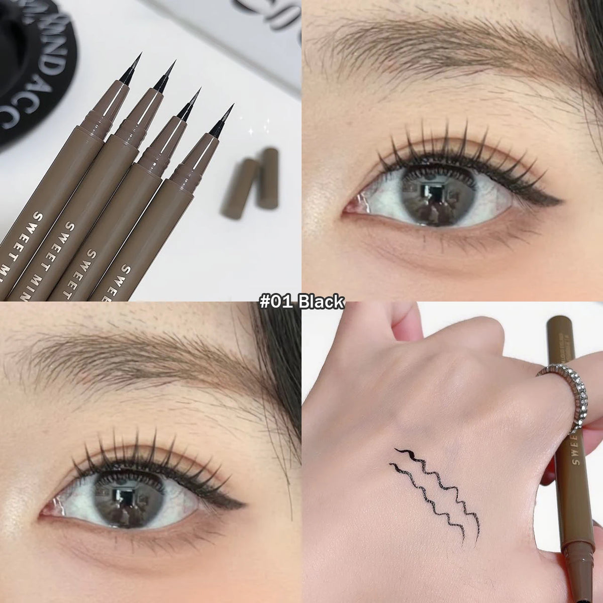SWEET MINT 0.05mm Waterproof Liquid Eyebrow & Eyeliner Pen Liquid Eyebrow Pen PRIMED 01 Black
