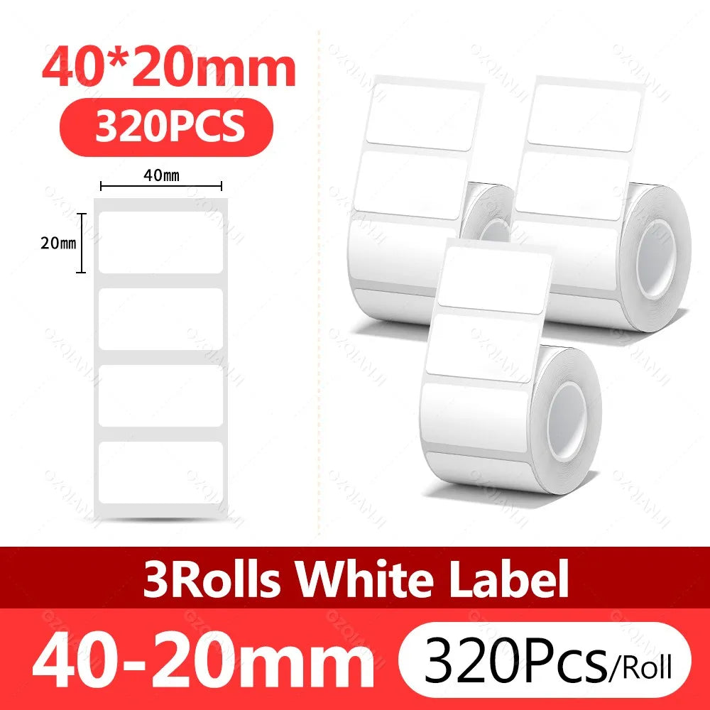 NIIMBOT Thermal White Label Rolls 3-Pack | B1 B21 B3S B31 Thermal Label Rolls PRIMED 3Rolls 40x20mm