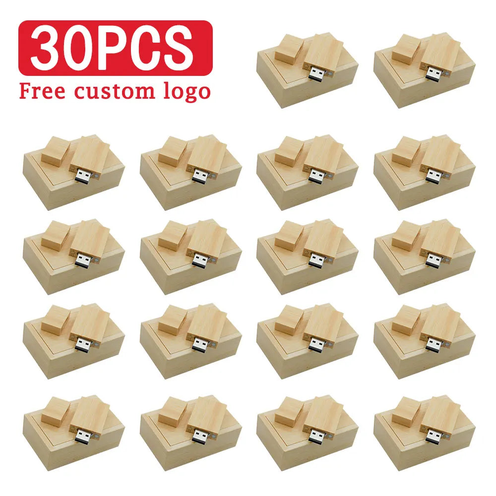 30-Pack Wooden Custom Logo USB Flash Drives 4GB–64GB USB Flash Drive PRIMED 64 GB bamboo With box