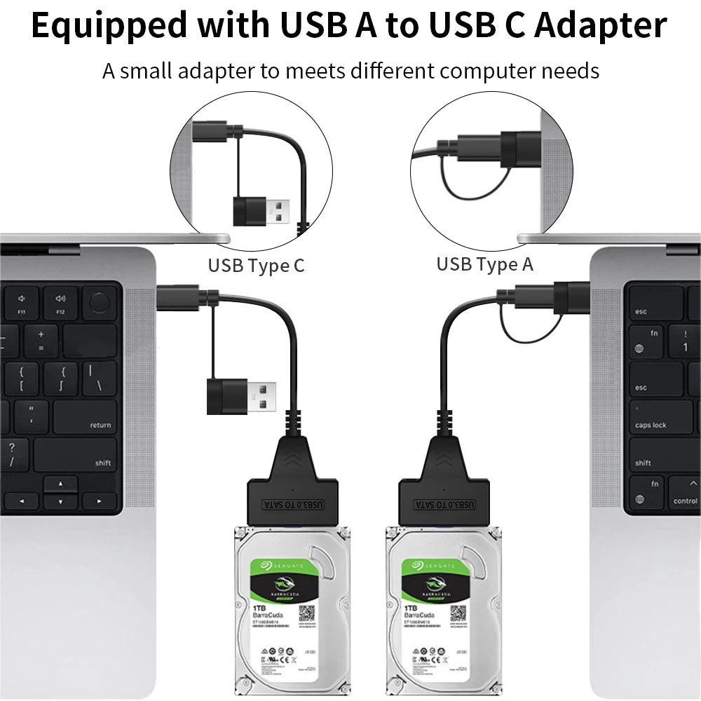2-in-1 USB 3.0 & USB-C to SATA Cable for 2.5" HDD/SSD SATA Adapter Cable PRIMED