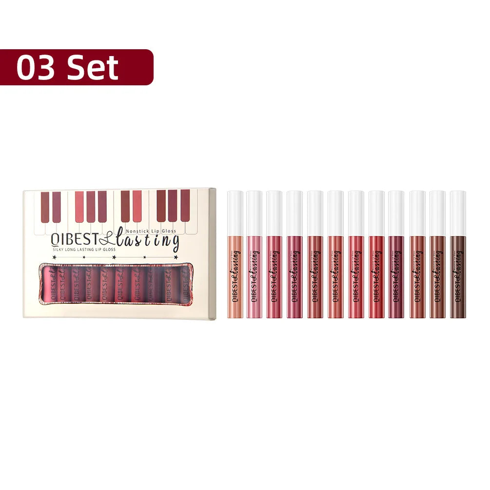 QiBest Matte Lip Gloss Set – 12 Waterproof Long-Lasting Shades