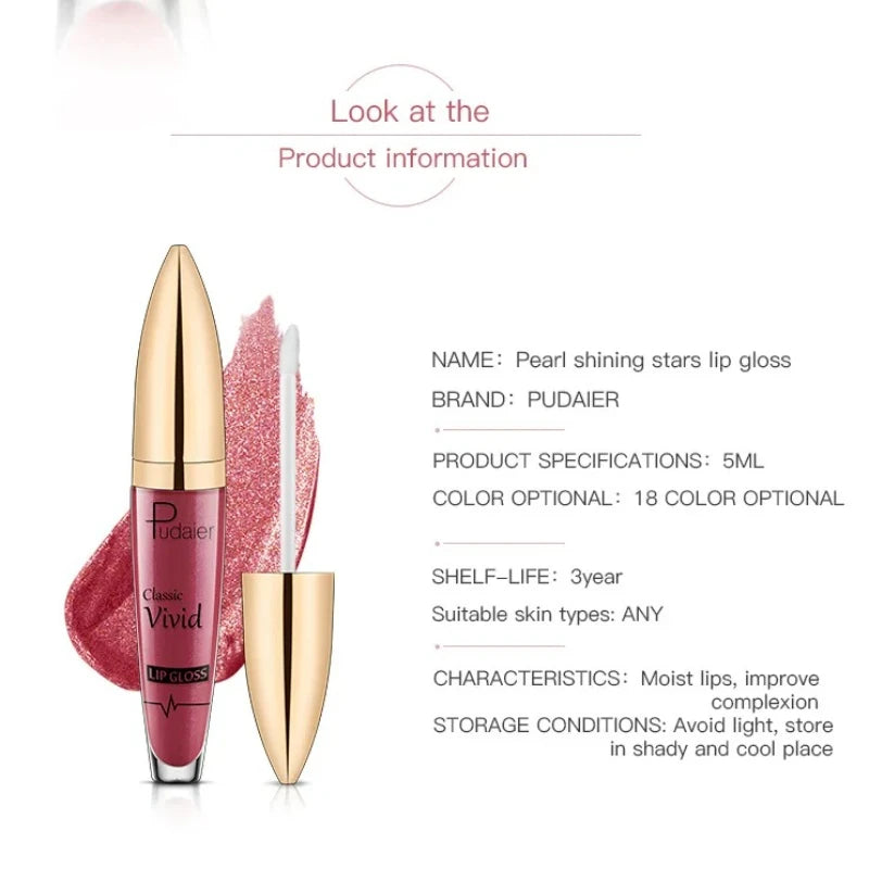 Pudaier Glitter Lip Gloss – Diamond Shimmer Metallic Lipstick