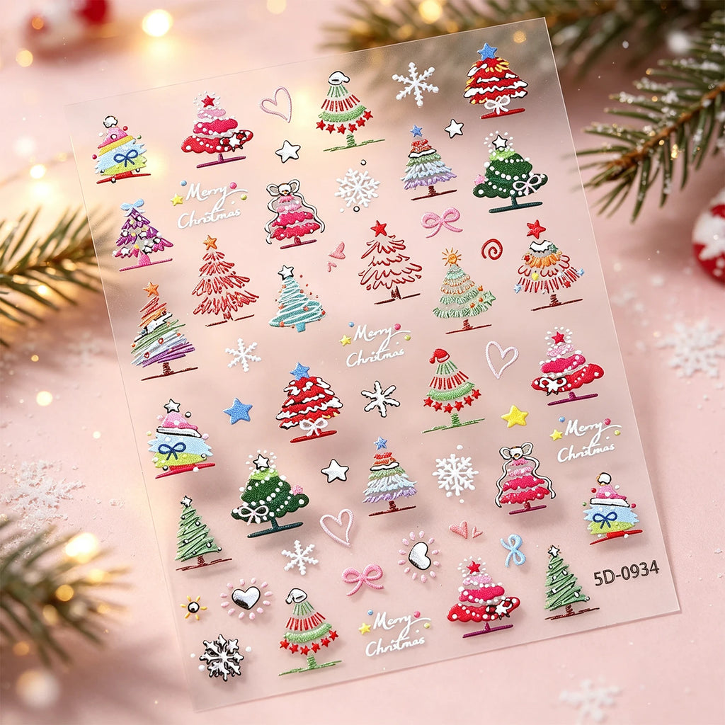 5D Christmas Tree Nail Art Stickers – Bows & Snowflake Decals Nail Art Stickers PRIMED