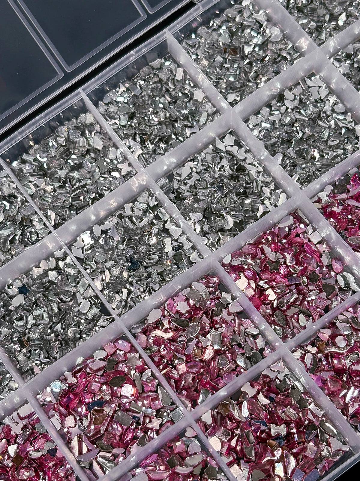 24-Grid Iridescent Nail Rhinestones Mixed Shapes & Colors Nail Art Rhinestones PRIMED