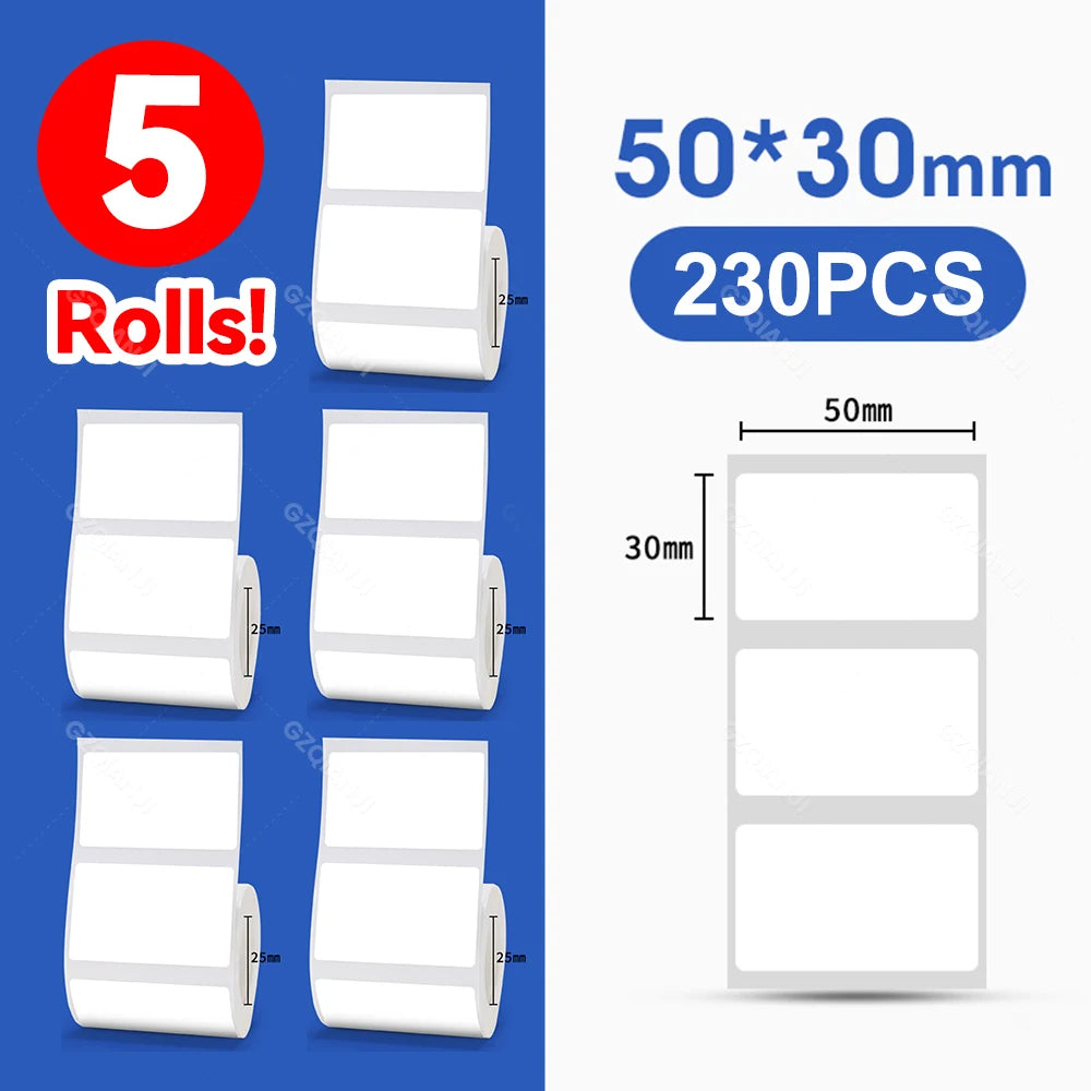 Niimbot Thermal Label Paper 5 Rolls 30–50mm | B1 B21 B203 B3S Thermal Label Rolls PRIMED 5Rolls WH50-30mm