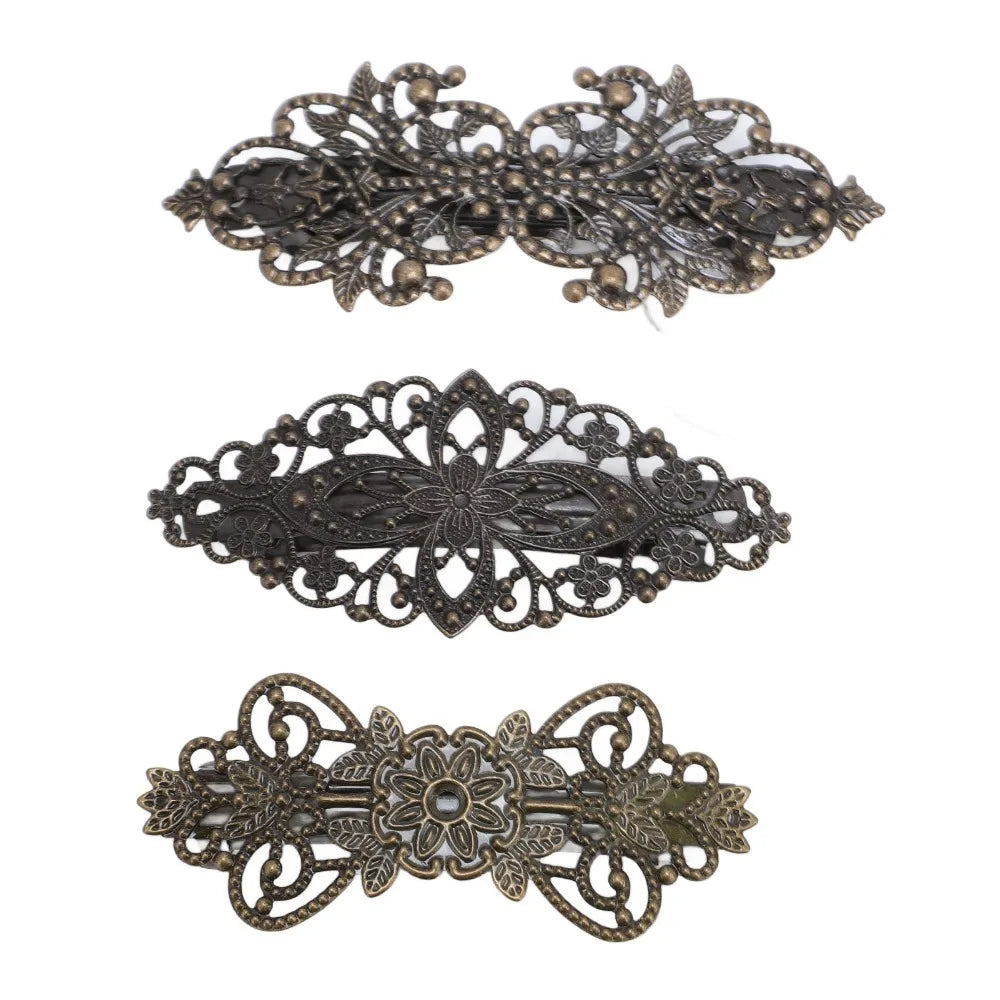 Vintage Antique Bronze Hair Clips Set of 3 | Retro Barrettes