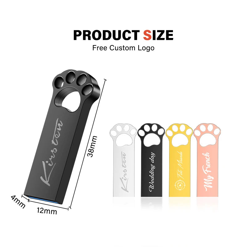 Cat's Paw Metal USB Flash Drive 128GB – Free Custom Logo USB Flash Drive PRIMED