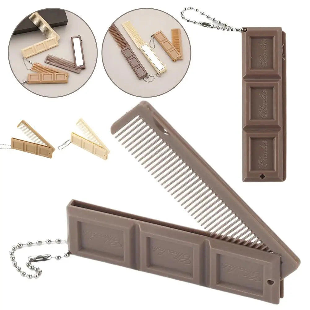 2-in-1 Folding Chocolate Comb with Mirror – Portable Travel Hair Tool Folding Travel Comb PRIMED