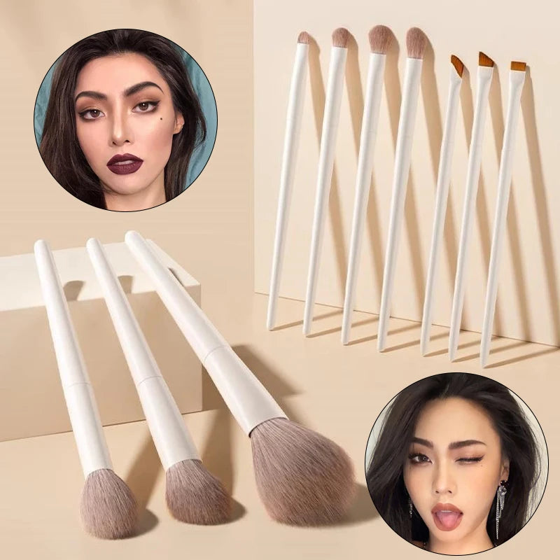 Ivory White Makeup Brush Set 5/7/10/12 Pcs – Soft Synthetic