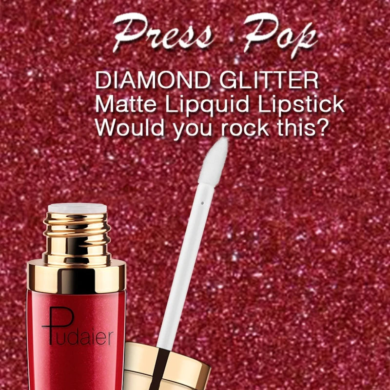 Pudaier Glitter Lip Gloss – Diamond Shimmer Metallic Lipstick