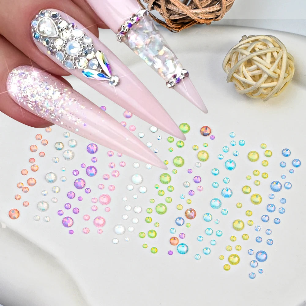 1440+ Aurora Nail Rhinestones Iridescent Green Glass Crystals Nail Art Rhinestones PRIMED