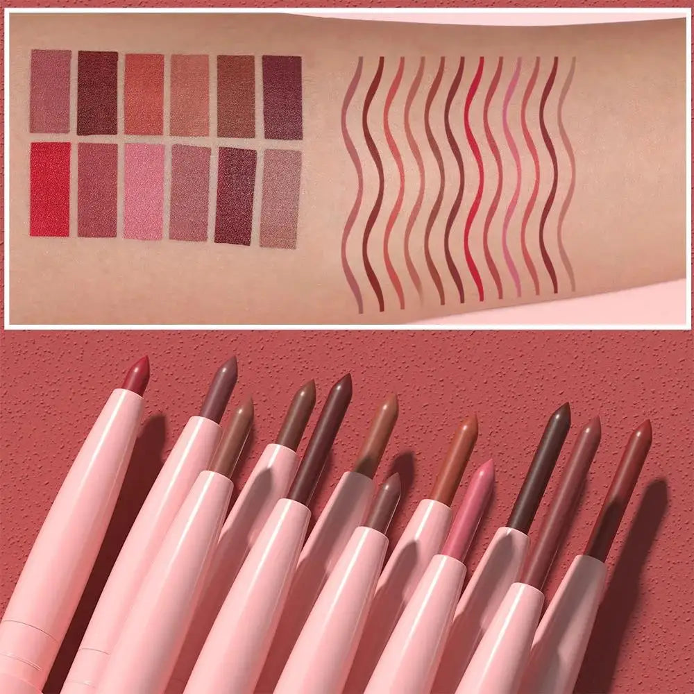 DUNUF 12-Color Matte Lip Liner Set – Waterproof & Long-Lasting Matte Lip Liner Set PRIMED