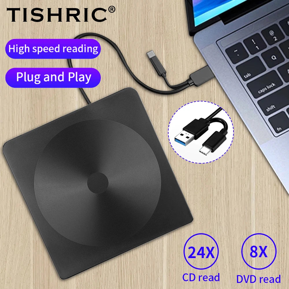 TISHRIC USB External DVD Drive CD Player USB 3.0 Type-C