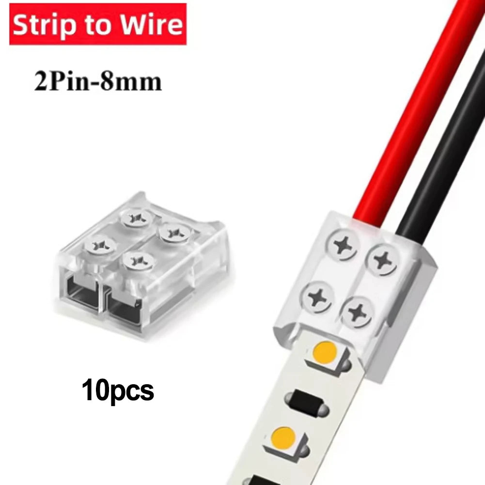 10-Pack 2P LED Strip Connectors 8mm/10mm Solder-Free Screw