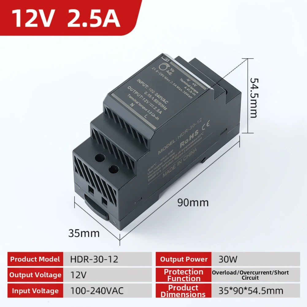 Industrial 30W DIN Rail Power Supply 12V 2.5A / 24V 1.25A DIN Rail Power Supply PRIMED 12V China Mainland