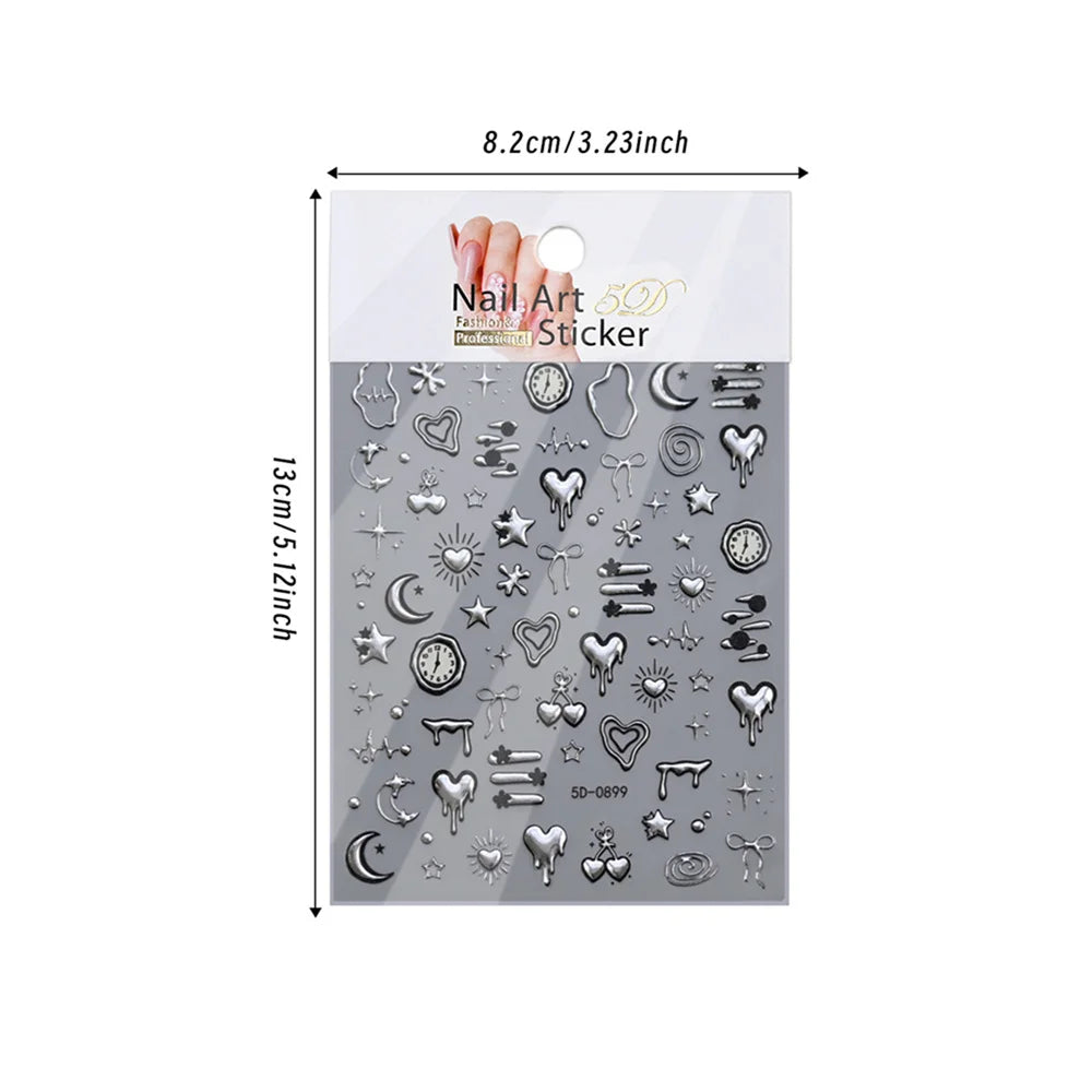 Punk Y2K 5D Silver Nail Stickers – Gothic DIY Nail Decals