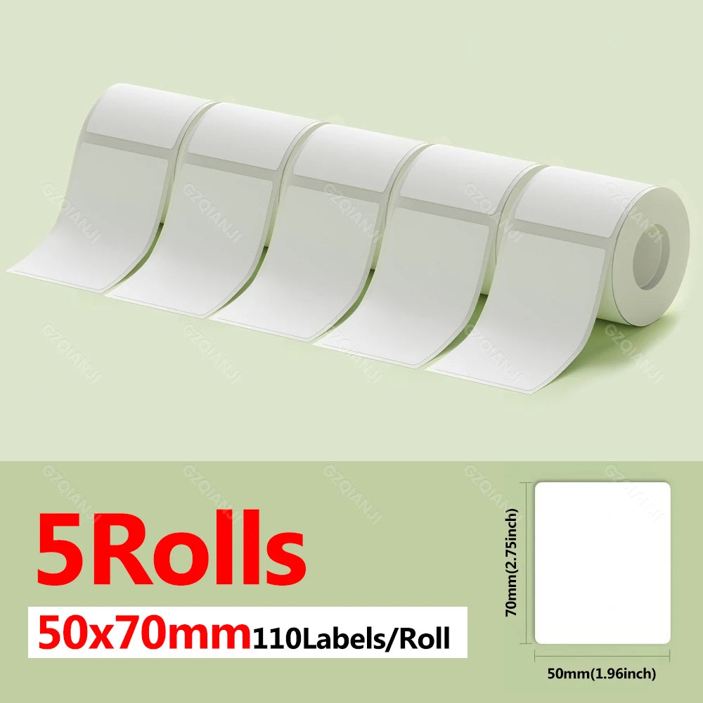 Niimbot Thermal Label Rolls 5-Pack | Waterproof B1 B21 B203 Thermal Label Rolls PRIMED 5WH 50-70mm