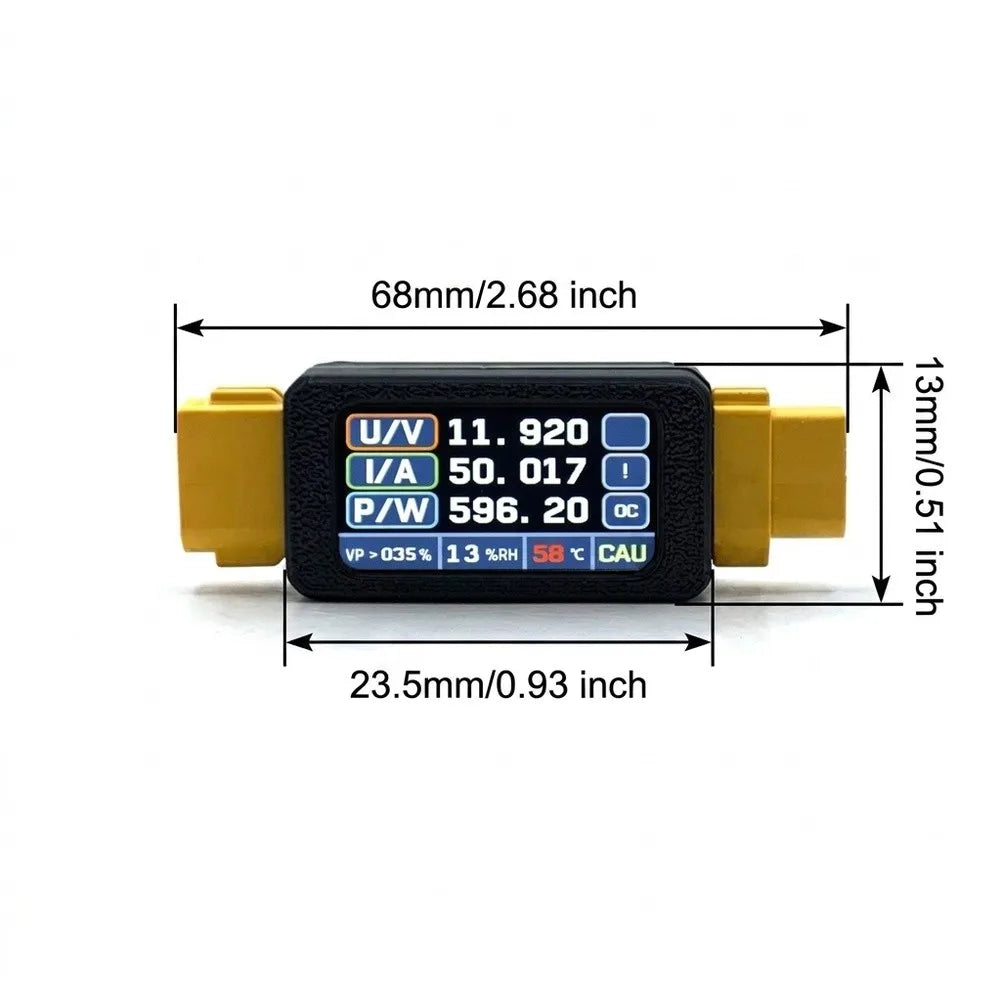 XT60 Bidirectional Ammeter Wattmeter 5–34V 30A + Temp Sensor