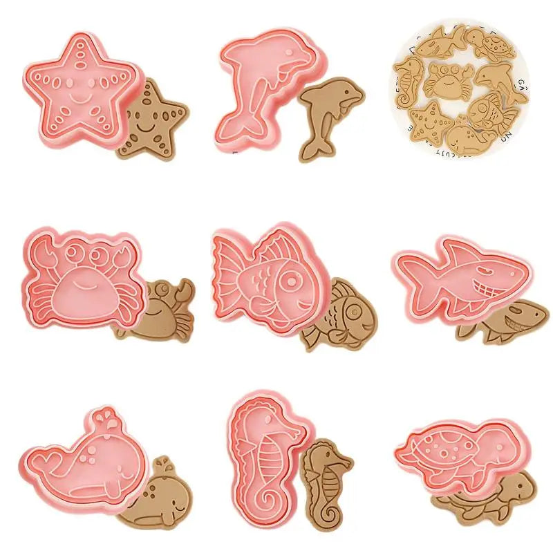 8-Piece 3D Cookie Stamp Molds – Ocean & Christmas Designs Cookie Stamp Molds PRIMED 8PCS Marine animals
