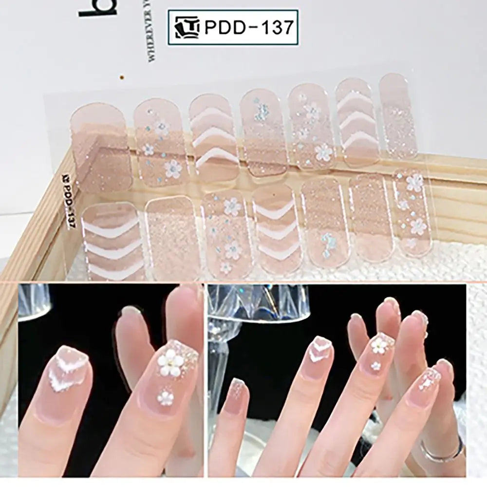 Semi-Cured Gel Nail Stickers – Floral Full Cover DIY Nail Art