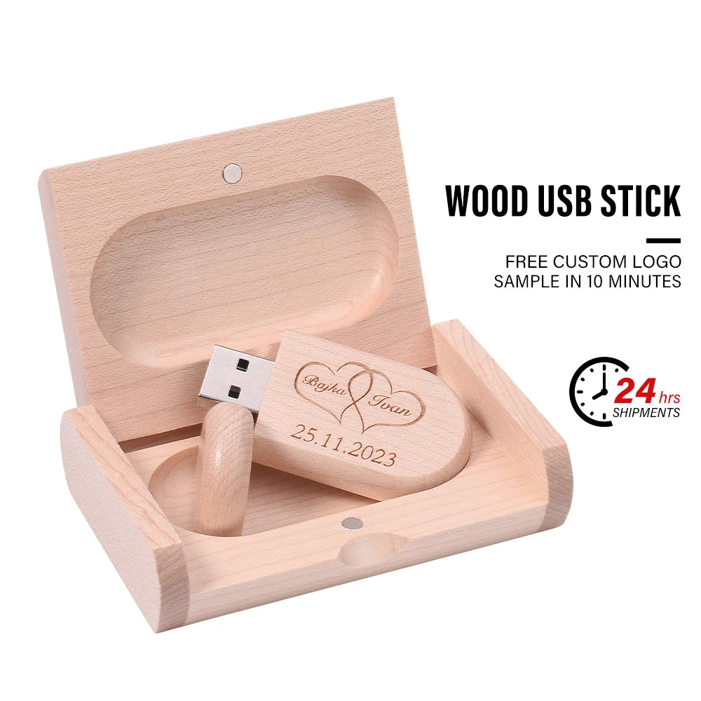 10-Pack Bamboo USB Flash Drives | Free Custom Logo 64GB/32GB USB Flash Drive PRIMED