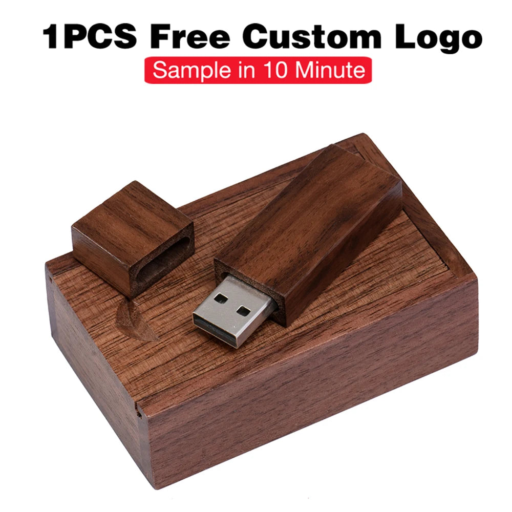 Wooden USB Flash Drive with Gift Box – Custom Logo 8–64GB