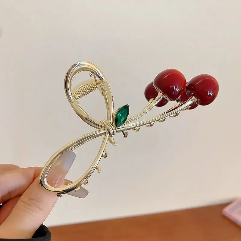 Large Cherry Metal Hair Claw Clip – Rhinestone Shark Clip Hair Claw Clip PRIMED Gold