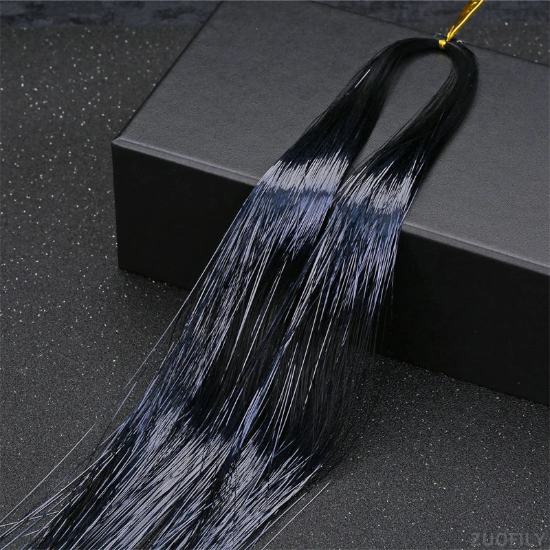 Holographic Hair Tinsel Extensions – Rainbow Glitter Strands Hair Tinsel Extensions PRIMED Black